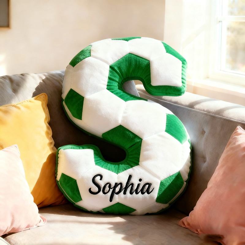 Personalized Soccer Ball Letter Pillow With Custom Name Design