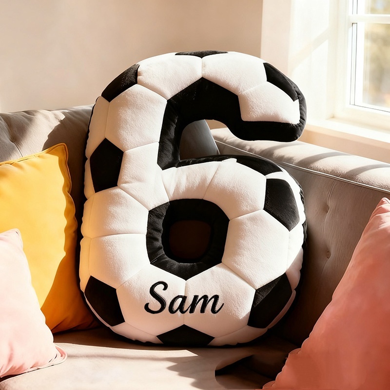 Personalized Soccer Ball Number Pillow With Custom Name Design