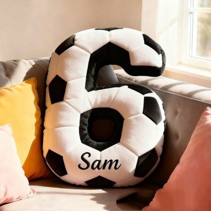 Personalized Soccer Ball Number Pillow With Custom Name Design