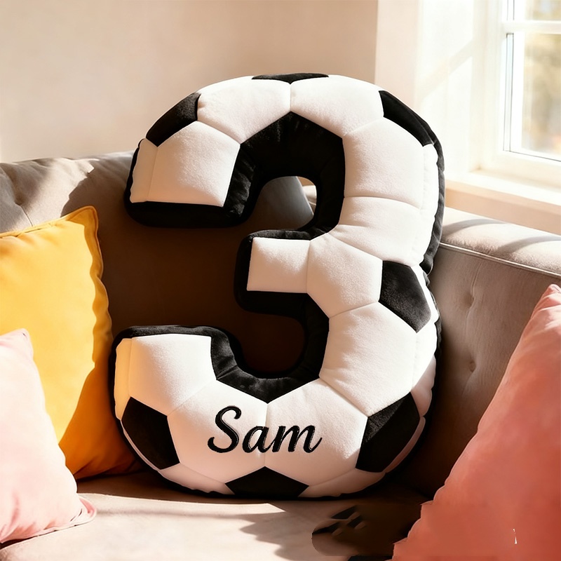 Personalized Soccer Ball Number Pillow With Custom Name Design