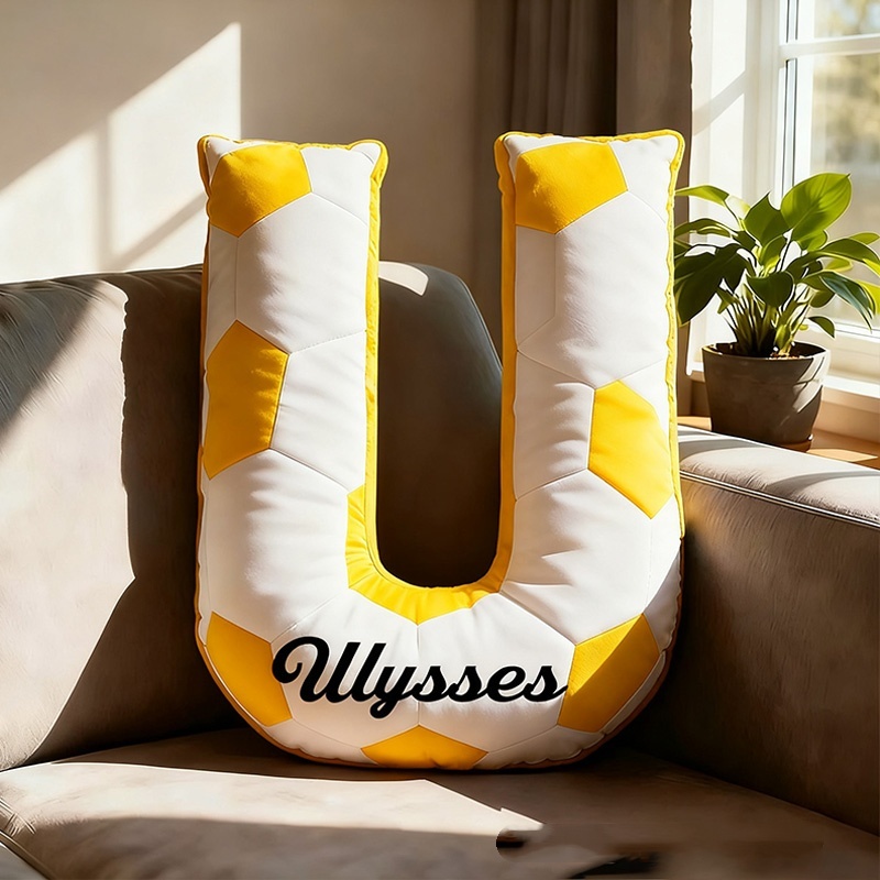 Personalized Soccer Ball Letter Pillow With Custom Name Design