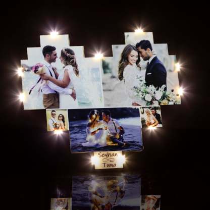 Custom Heart Shape Photo Collage Lamp with Photos - Christmas Gift