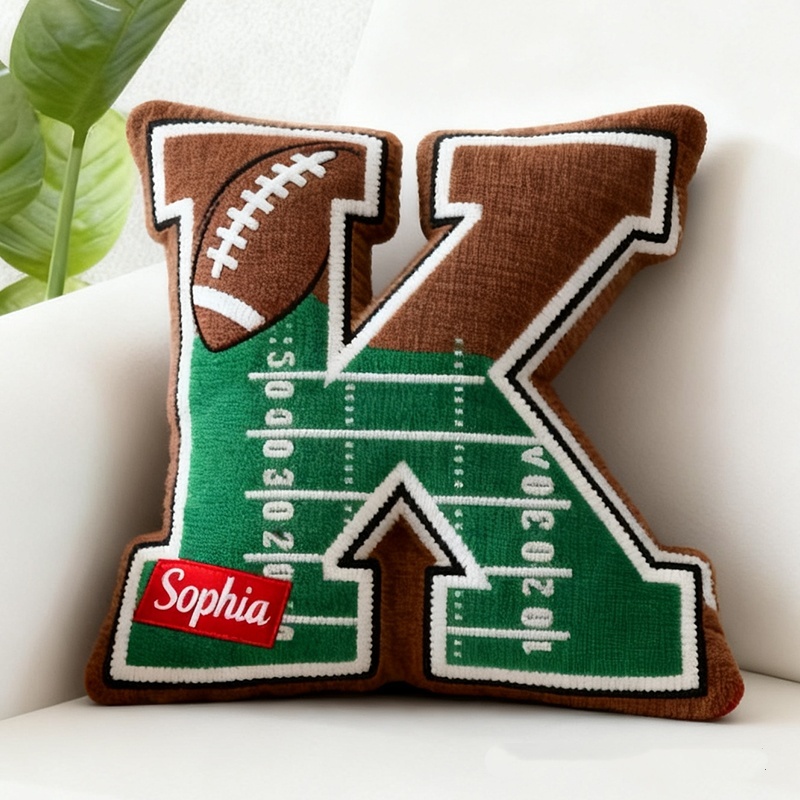 Personalized Football Field Initial Pillow With Custom Name For Kids And Sports Fans