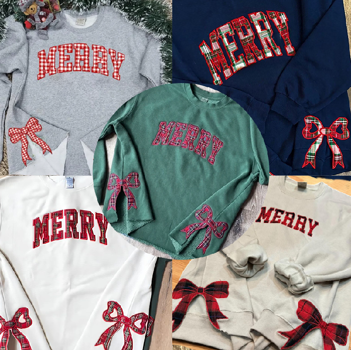 Trendy Merry Side Bow Cut-Out Sweatshirt - Cozy Plaid Christmas Pullover For Women