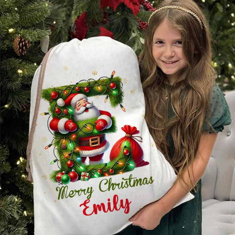 Personalized Santa Claus Woodland Initial Christmas Sack With Name Christmas Decor Gift