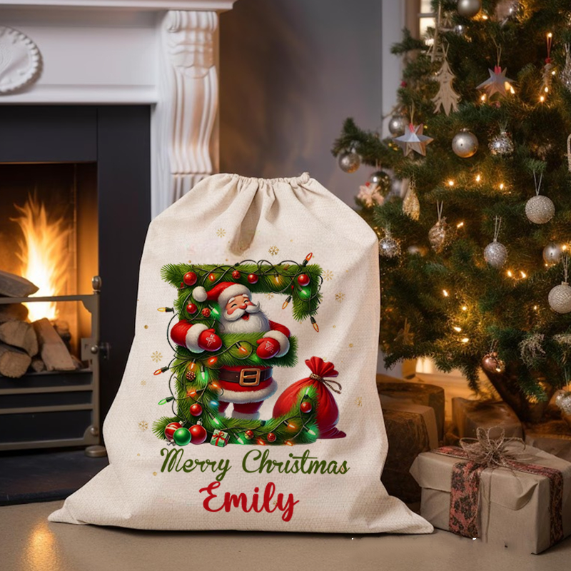 Personalized Santa Claus Woodland Initial Christmas Sack With Name Christmas Decor Gift