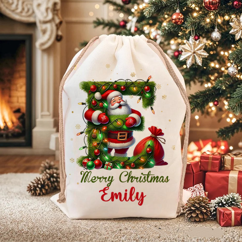 Personalized Santa Claus Woodland Initial Christmas Sack With Name Christmas Decor Gift