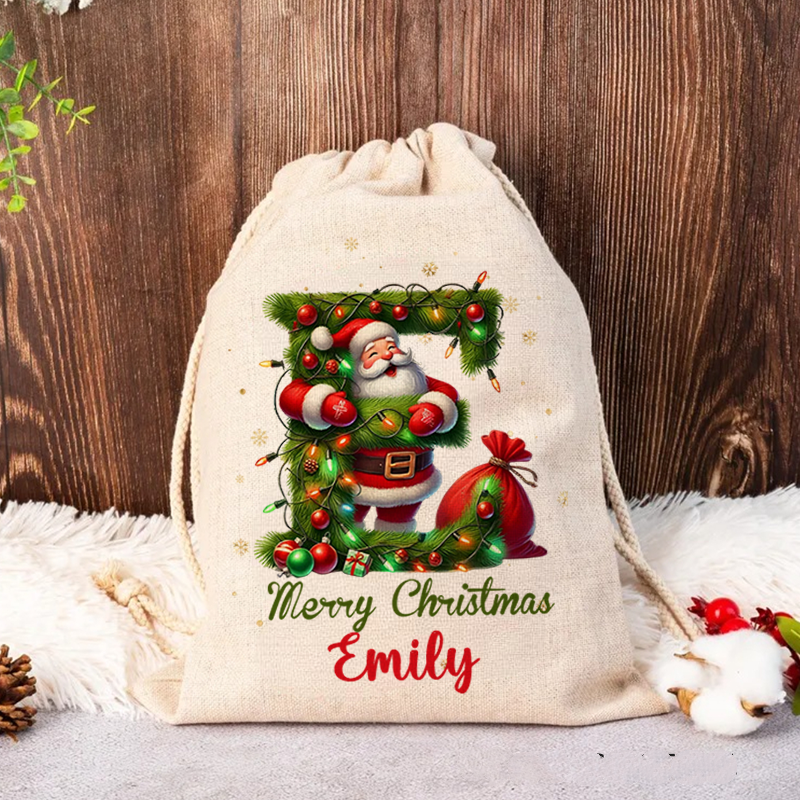 Personalized Santa Claus Woodland Initial Christmas Sack With Name Christmas Decor Gift