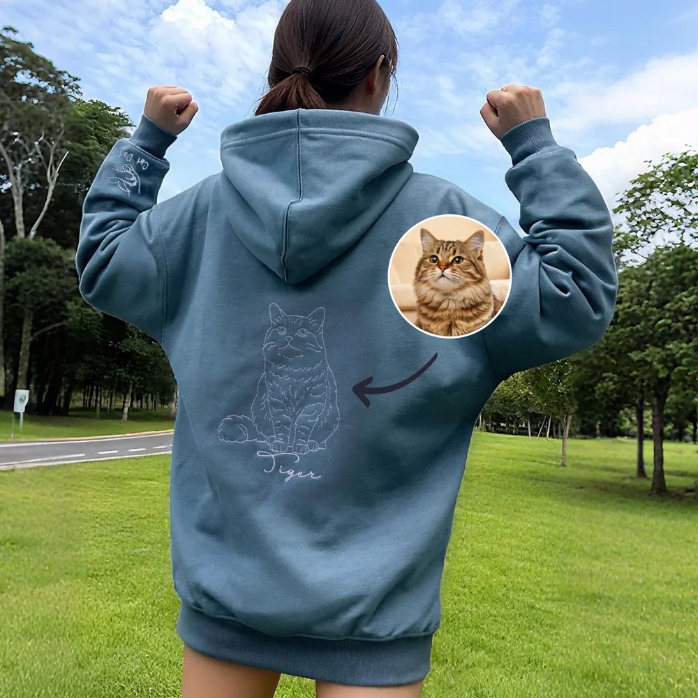 Personalized Embroidered Pet Photo T-Shirt Sweatshirt Hoodie With 1-2 Names Pet Party Birthday Gift For Pet Lovers