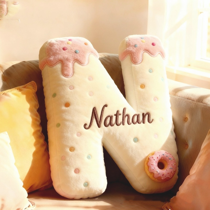 Personalized 3d Printed Donut Letter Christmas Pillows With Customizable Names
