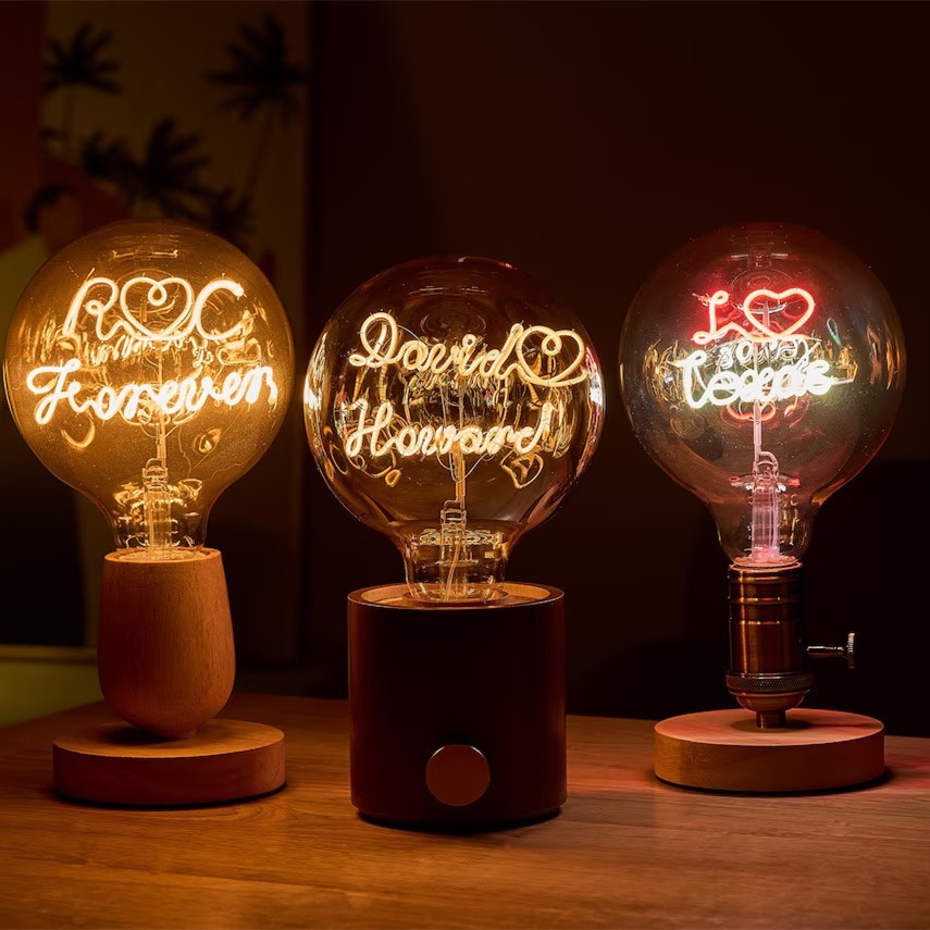 Custom Steampunk Name Art Night Lamp Edison Bulb For Couple Christmas Gift
