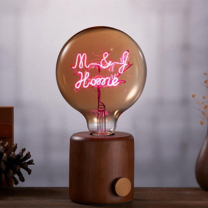 Custom Steampunk Name Art Night Lamp Edison Bulb For Couple Christmas Gift