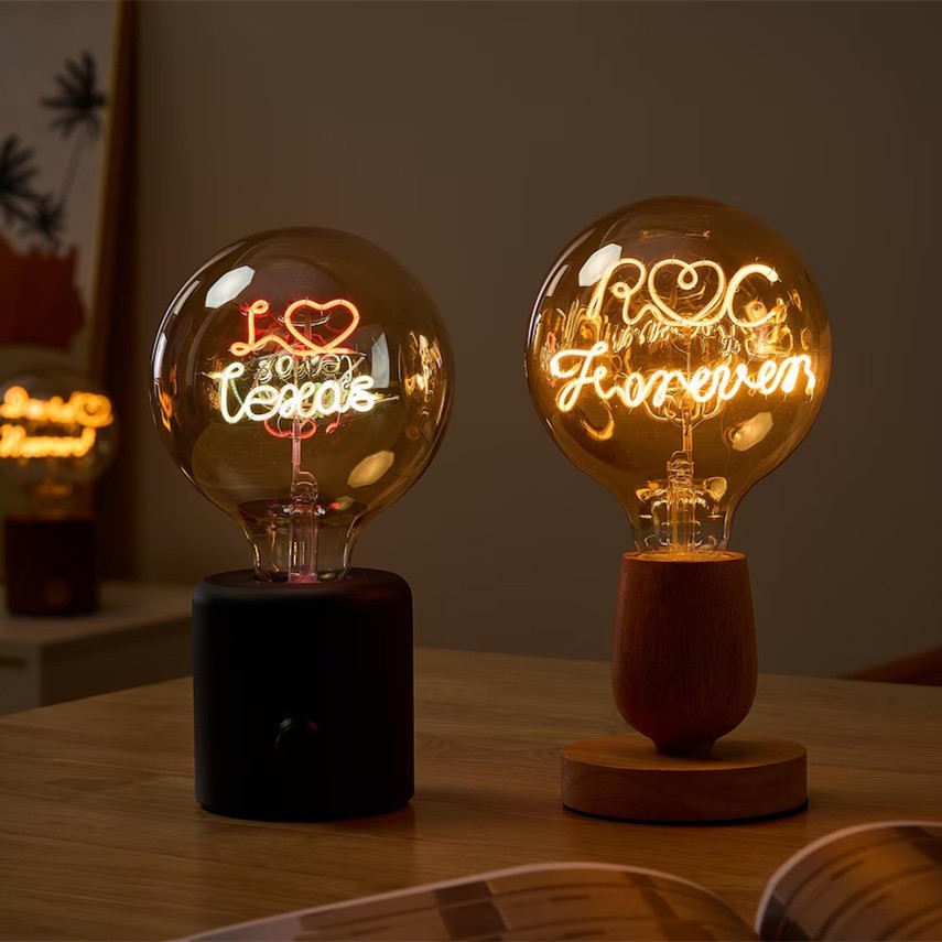 Custom Steampunk Name Art Night Lamp Edison Bulb For Couple Christmas Gift