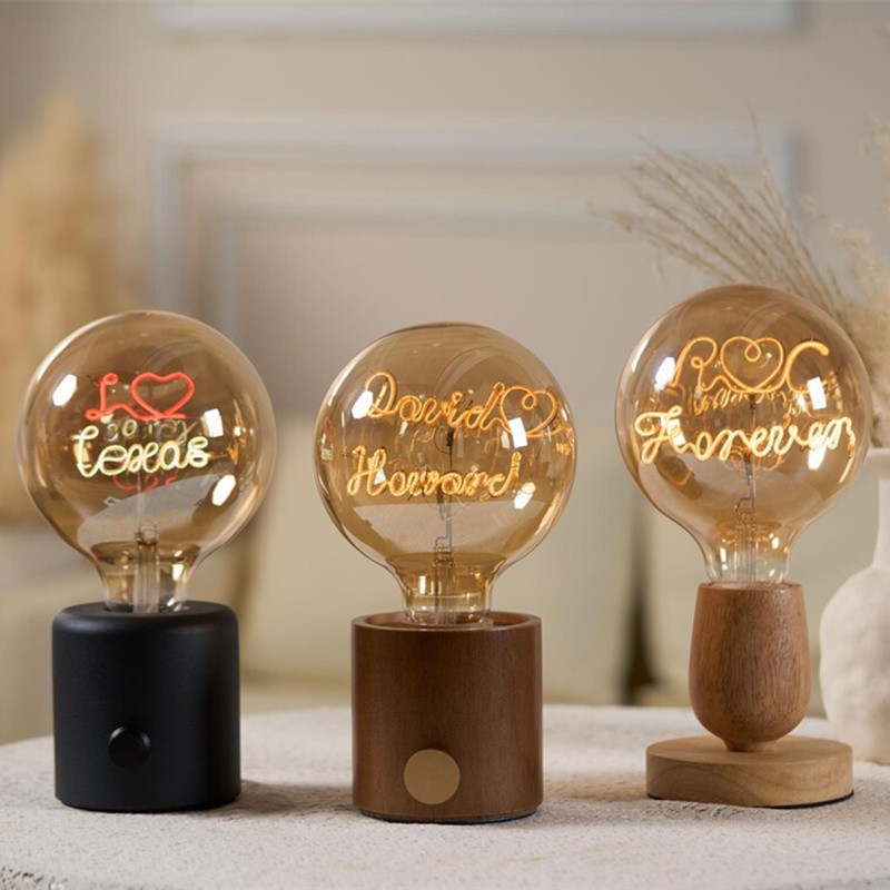 Custom Steampunk Name Art Night Lamp Edison Bulb For Couple Christmas Gift