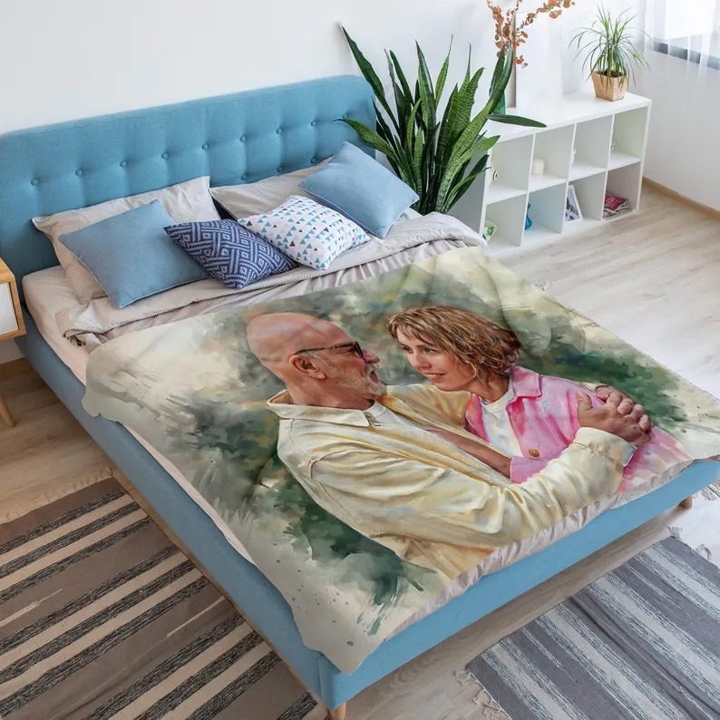 Personalized Watercolor Couple Blanket Painting Photo Portrait Blanket