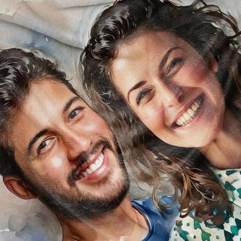 Personalized Watercolor Couple Blanket Painting Photo Portrait Blanket