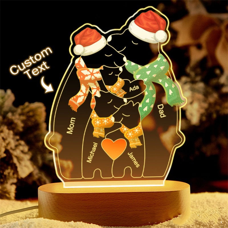 Personalized Name Christmas Warm Bear Family Acrylic Lamp For Family
