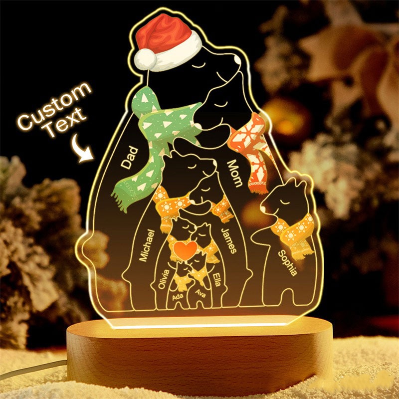 Personalized Name Christmas Warm Bear Family Acrylic Lamp For Family