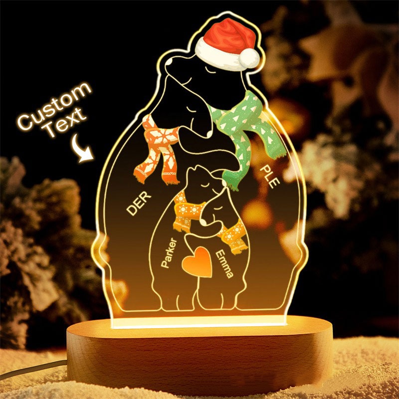 Personalized Name Christmas Warm Bear Family Acrylic Lamp For Family