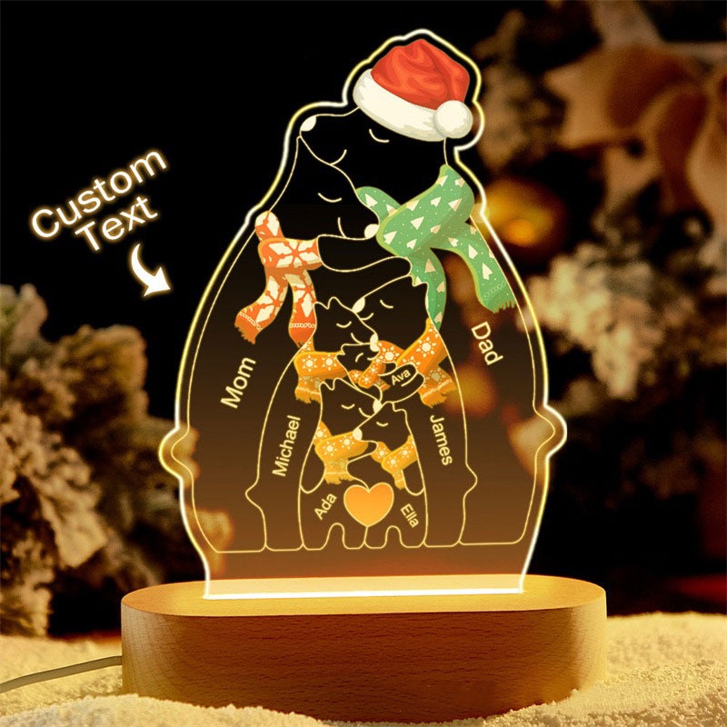 Personalized Name Christmas Warm Bear Family Acrylic Lamp For Family