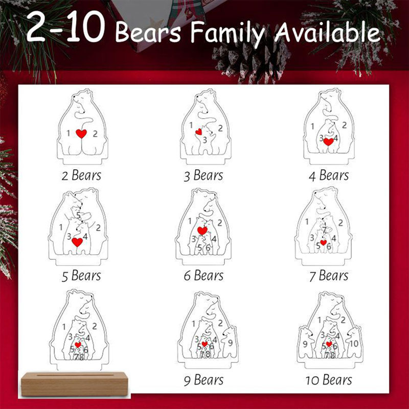 Personalized Name Christmas Warm Bear Family Acrylic Lamp For Family