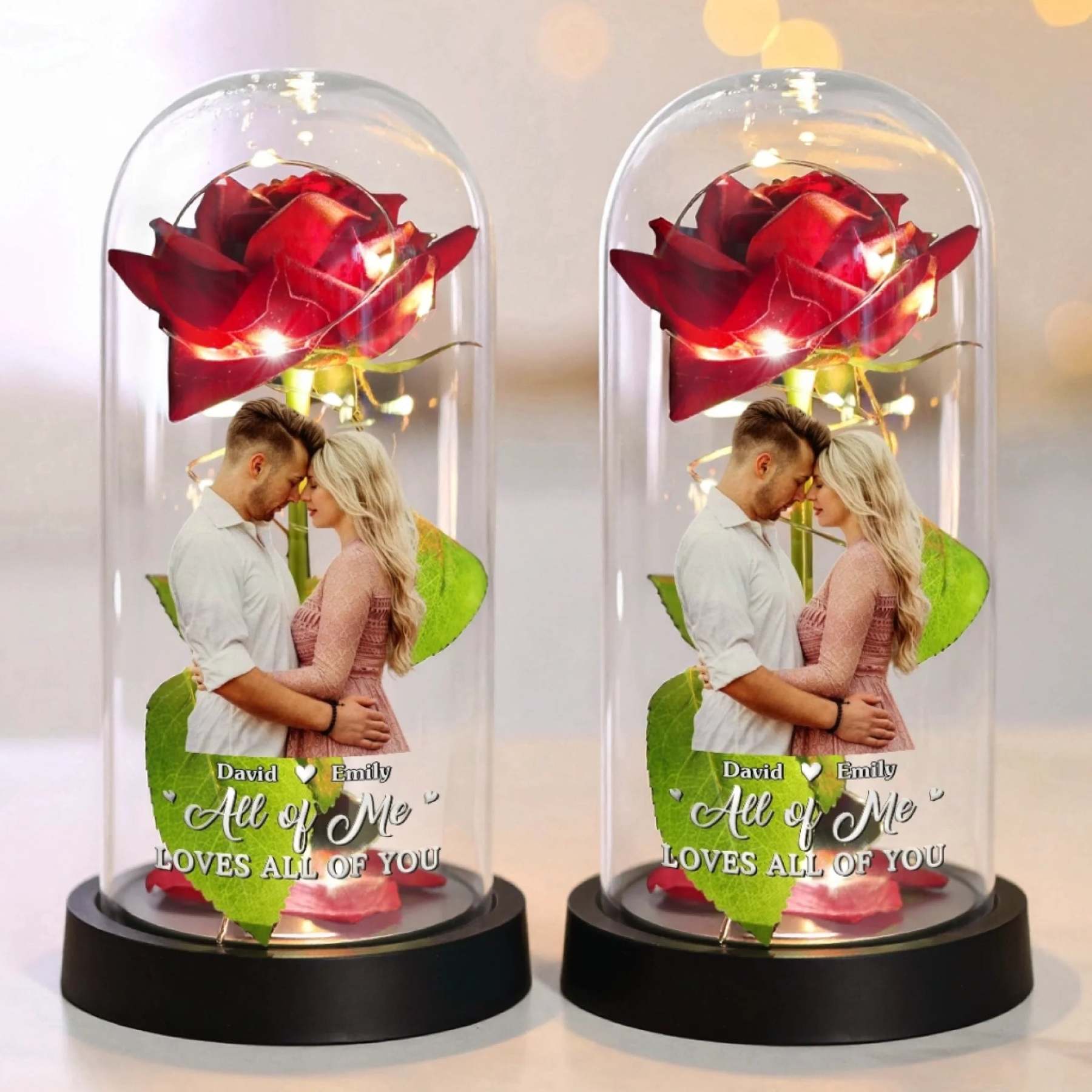 Custom Photo Light Up Eternal Rose In Glass Dome