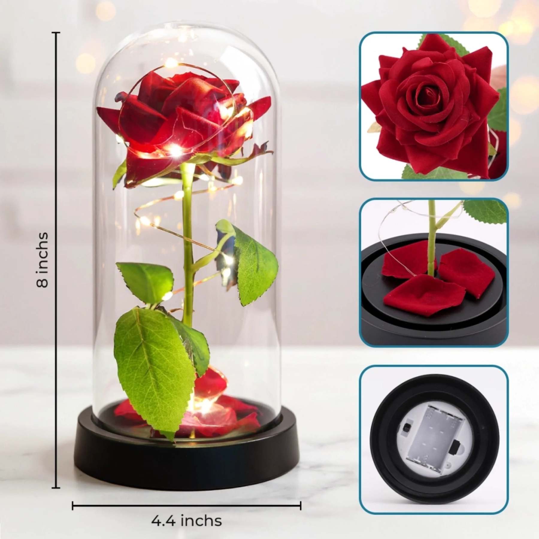 Custom Photo Light Up Eternal Rose In Glass Dome