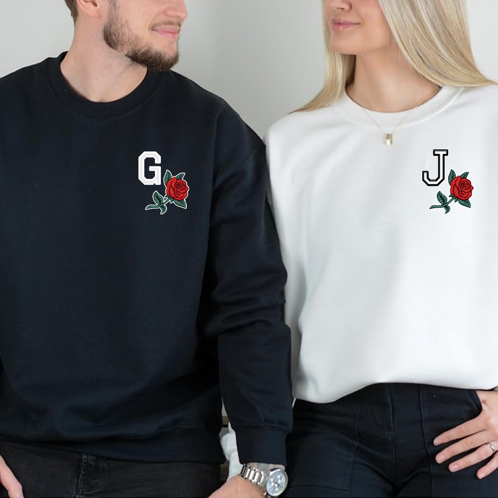 Custom Initial Rose Sweatshirt for Couples 🌹