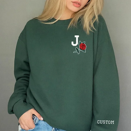 Custom Initial Rose Sweatshirt for Couples 🌹