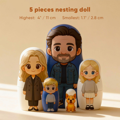 Personalized Portrait Nesting Doll Custom Photo Family Portrait Cartoon Style Gift Photo Christmas Gift