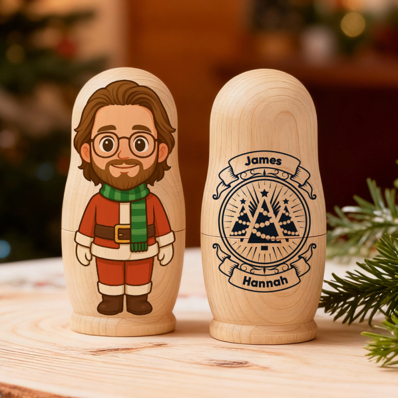 Personalized Portrait Nesting Doll with Text Custom Photo Family Portrait Cartoon Style Gift Photo Christmas Gift