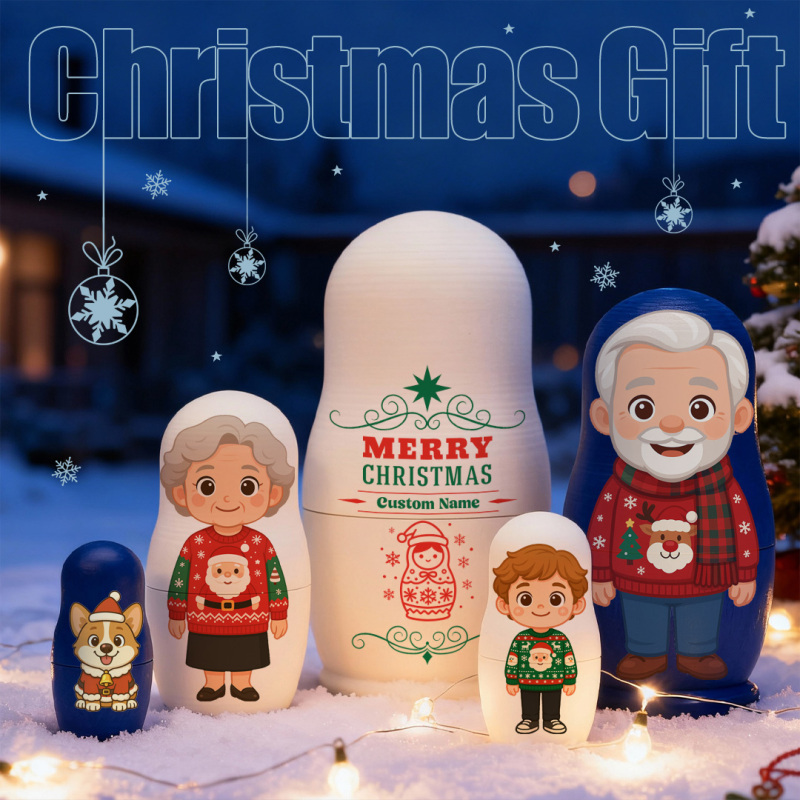 Personalized Portrait Nesting Doll with Text Custom Photo Family Portrait Cartoon Style Gift Photo Christmas Gift