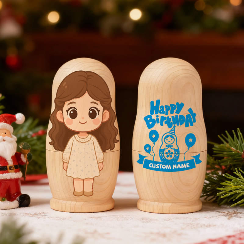 Personalized Portrait Nesting Doll with Text Custom Photo Family Portrait Cartoon Style Gift Photo Christmas Gift