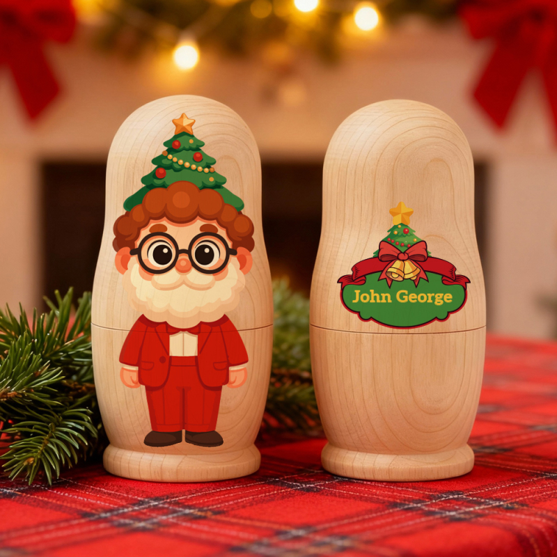 Personalized Portrait Nesting Doll with Text Custom Photo Family Portrait Cartoon Style Gift Photo Christmas Gift