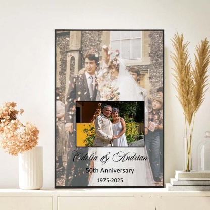 Personalized Couple's Golden Memories Anniversary Canvas Painting, Including Photo, For Couples' Anniversary.