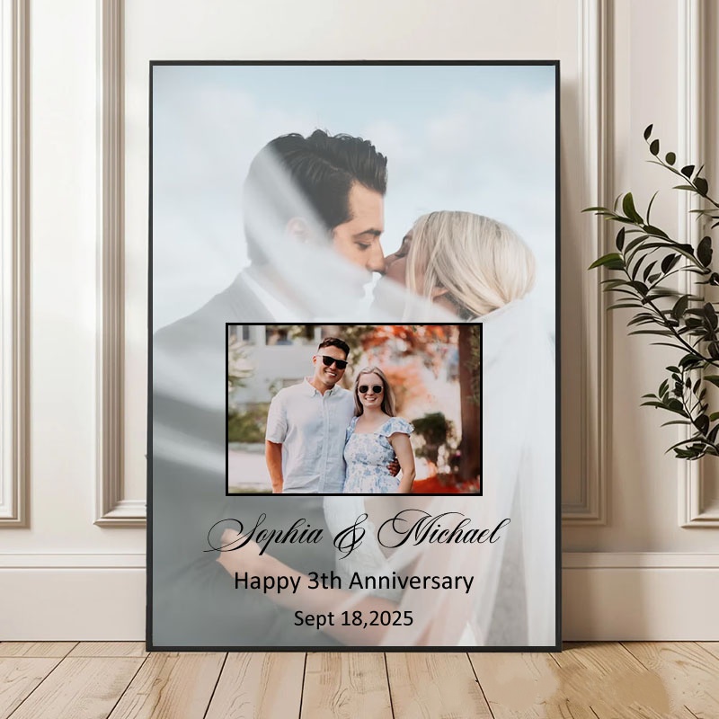 Personalized Couple's Golden Memories Anniversary Canvas Painting, Including Photo, For Couples' Anniversary.