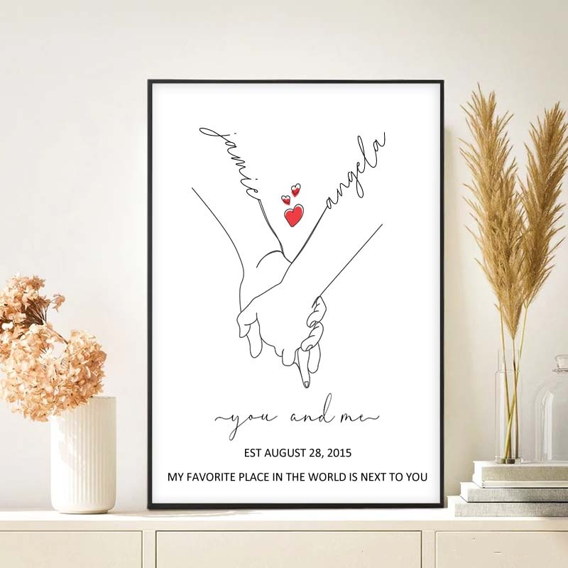 Personalized Couple Hand-In-Hand Print, Recording Our Love Story Over The Years, A Canvas Painting For Our Wedding Anniversary, A Gift For Husband And Wife.