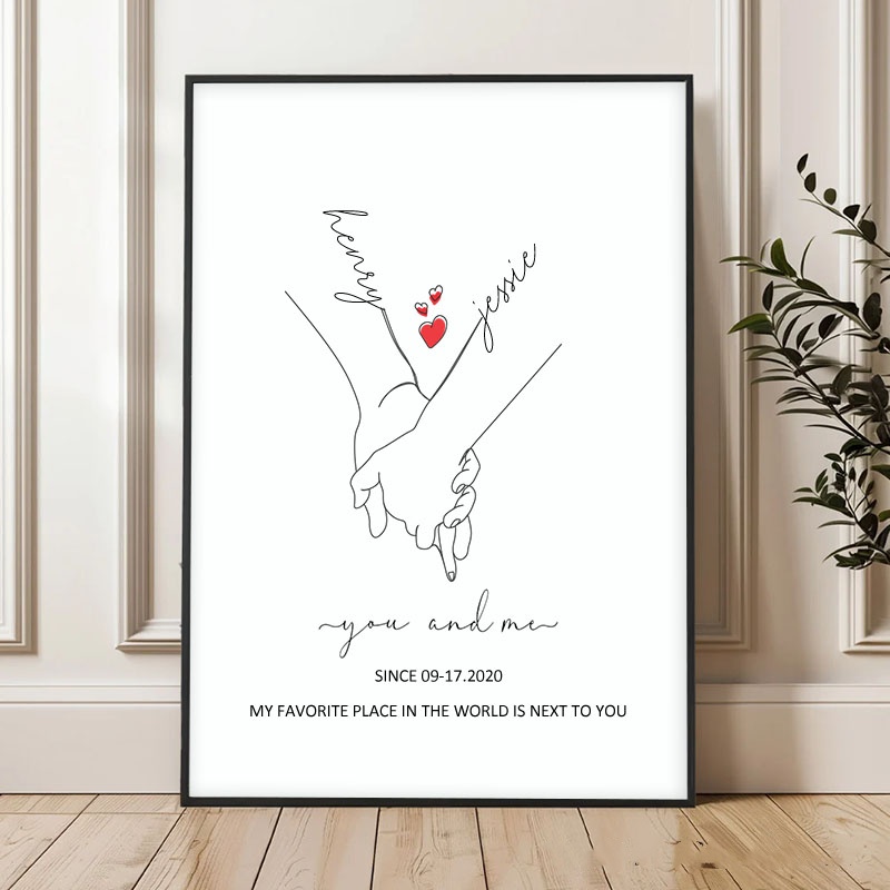 Personalized Couple Hand-In-Hand Print, Recording Our Love Story Over The Years, A Canvas Painting For Our Wedding Anniversary, A Gift For Husband And Wife.