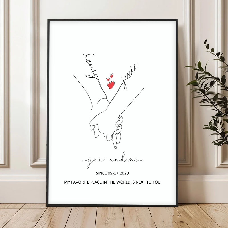 Personalized Couple Hand-In-Hand Print, Recording Our Love Story Over The Years, A Canvas Painting For Our Wedding Anniversary, A Gift For Husband And Wife.