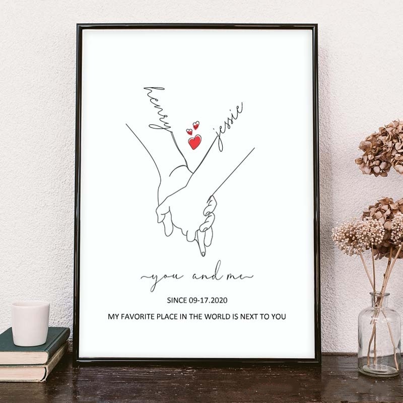 Personalized Couple Hand-In-Hand Print, Recording Our Love Story Over The Years, A Canvas Painting For Our Wedding Anniversary, A Gift For Husband And Wife.