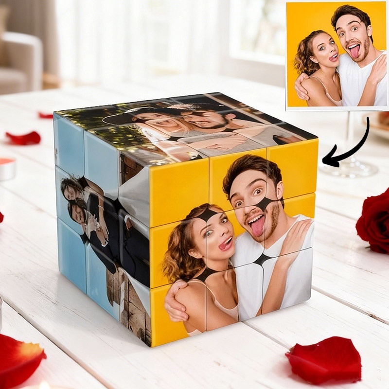 Personalized Couple Photo Rubik's Cube Custom Wedding Newlyweds Cube Puzzle Gift With 6 Pictures Valentine's Day Gift