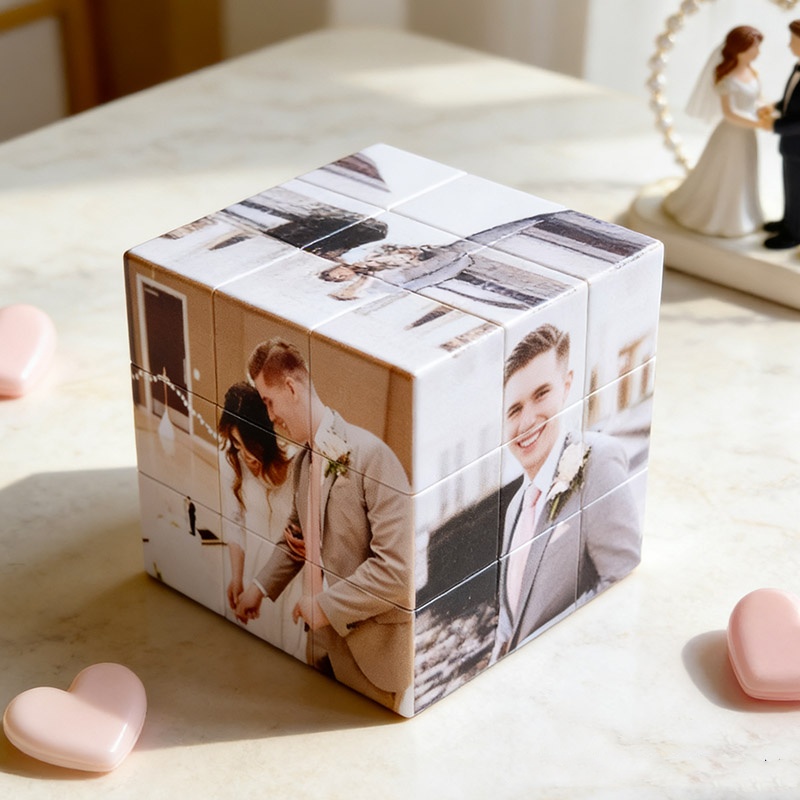 Personalized Couple Photo Rubik's Cube Custom Wedding Newlyweds Cube Puzzle Gift With 6 Pictures Valentine's Day Gift