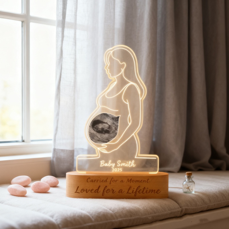 Personalized Baby Memorial Table Card & Acrylic Table Lamp - New Mother's Memorable Gift