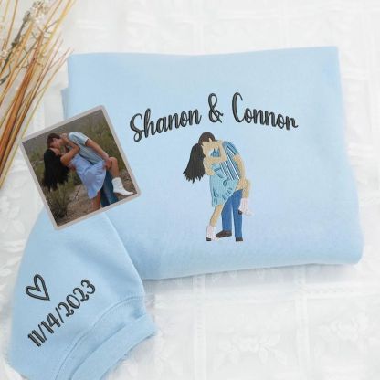Forlovever Customized Couple Photo And Name Embroidered Sweatshirts