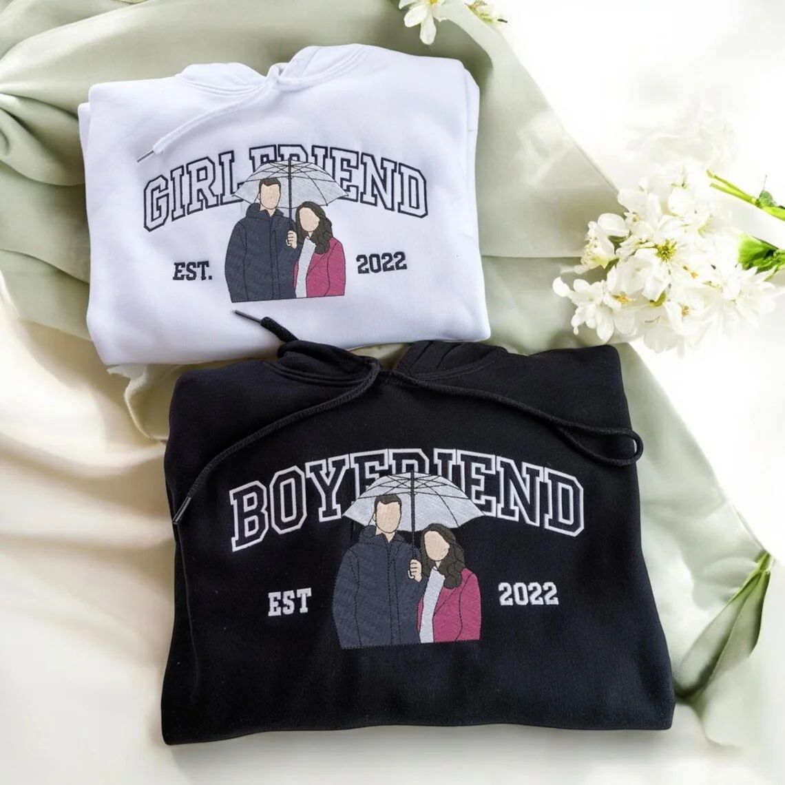 Forlovever Personalized Embroidered Photo Couple Boyfriend and Girlfriend Matching Sweatshirts
