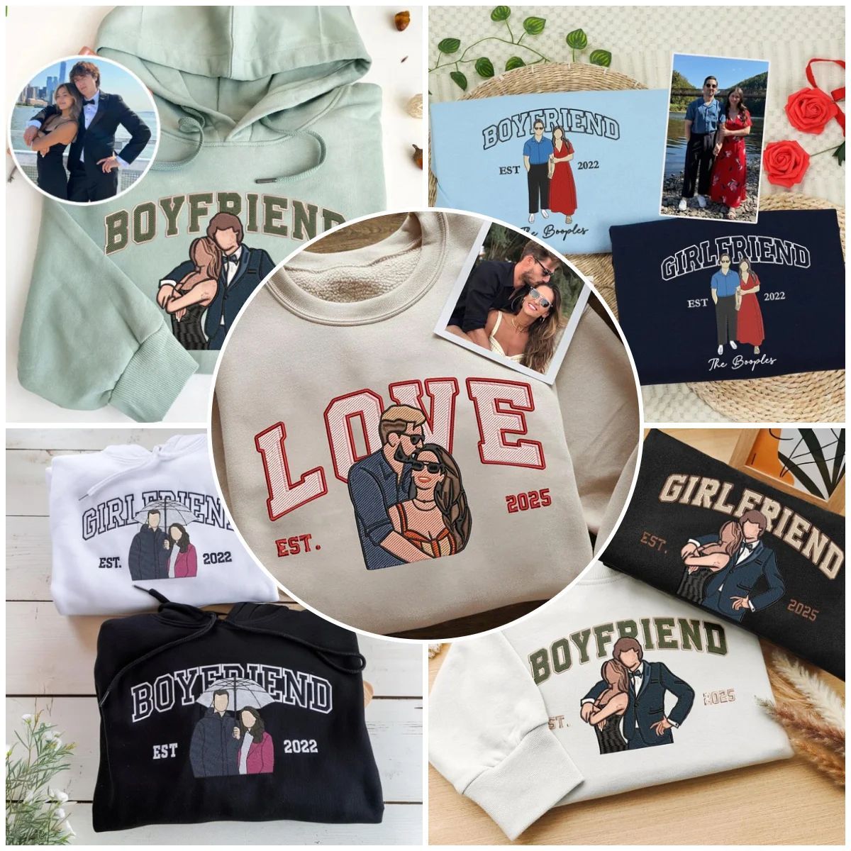 Forlovever Personalized Embroidered Photo Couple Boyfriend and Girlfriend Matching Sweatshirts