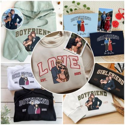 Forlovever Personalized Embroidered Photo Couple Boyfriend and Girlfriend Matching Sweatshirts