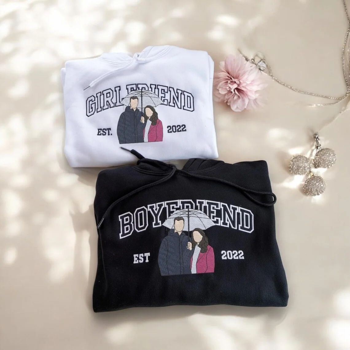 Forlovever Personalized Embroidered Photo Couple Boyfriend and Girlfriend Matching Sweatshirts