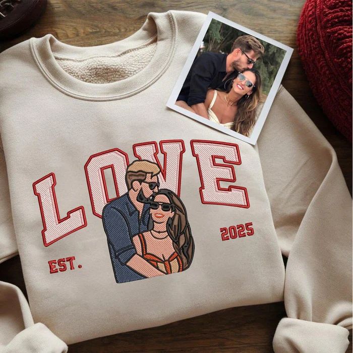 Forlovever Personalized Embroidered Photo Couple Boyfriend and Girlfriend Matching Sweatshirts