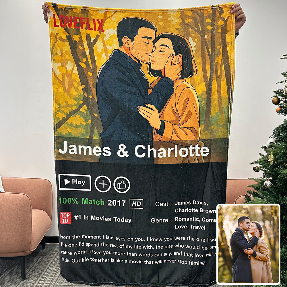 Custom Anime Loveflix Movie Photo Blanket With Your Love Story